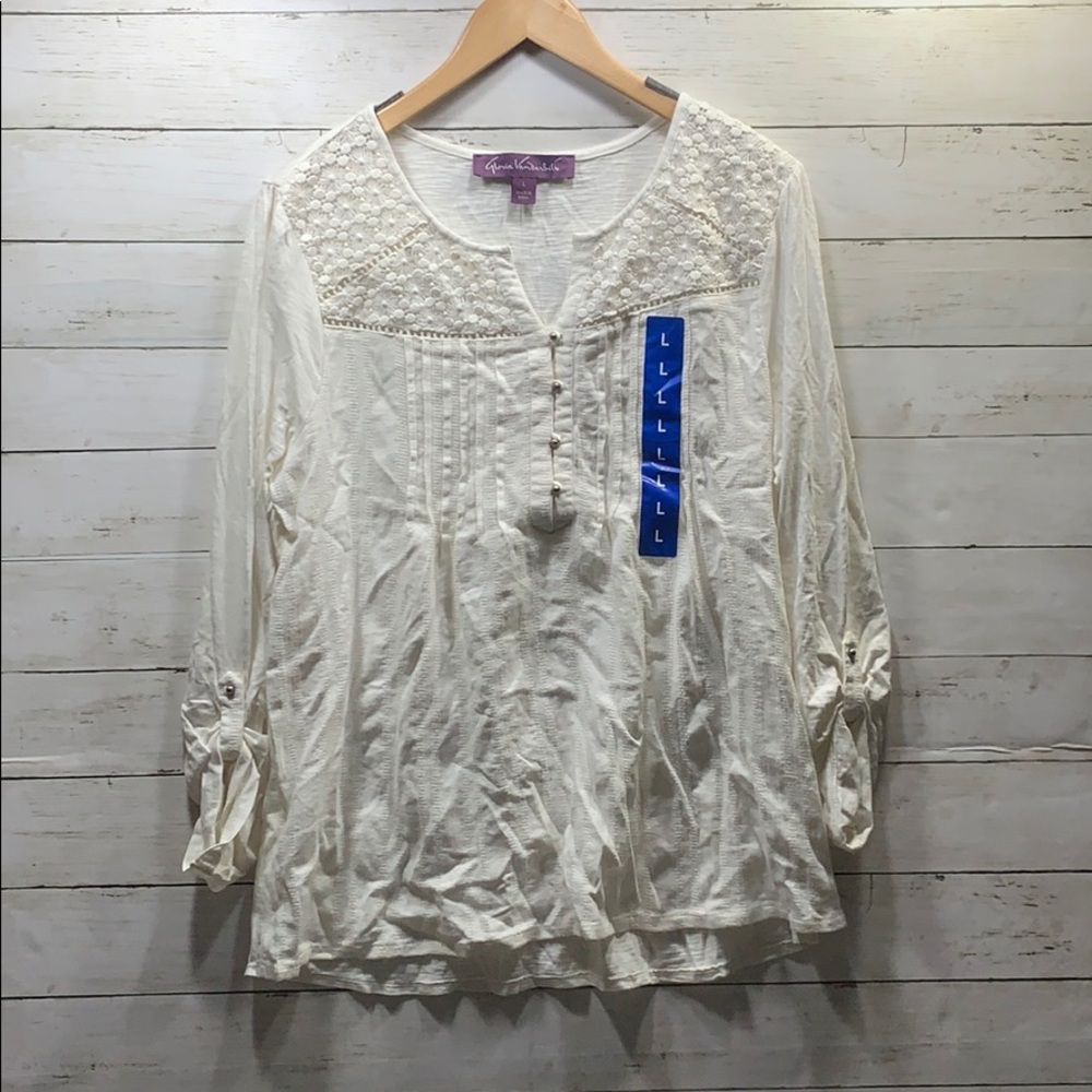 NWOT Gloria Vanderbilt White Lace blouse Sz. L